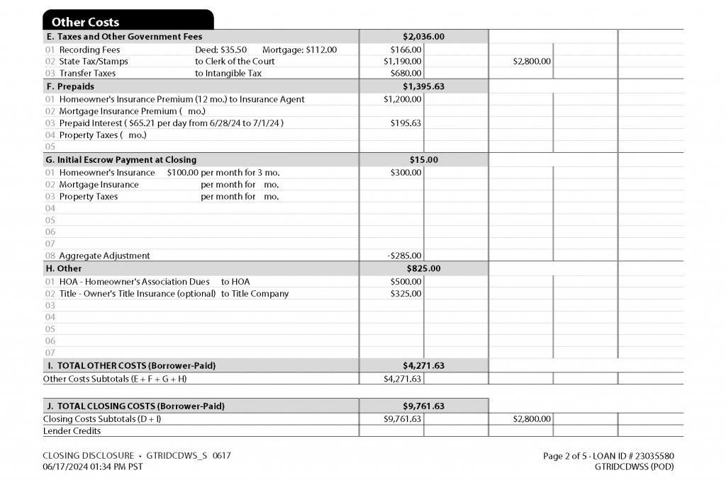 How to Read Your Closing Disclosure - Other Costs